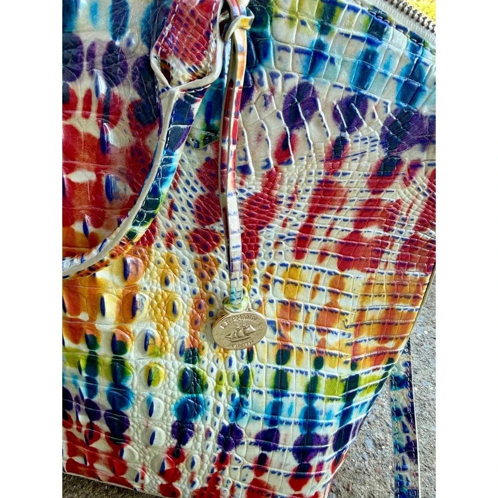 Brahmin Duxbury Satchel Rainbow Tie Dye Crocodile Embossed Leather Handbag